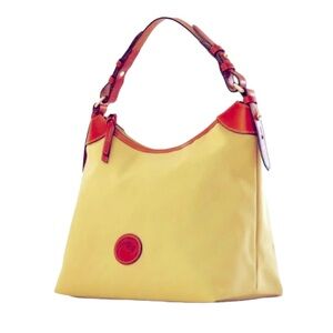 Dooney and Bourke Erica Hobo Nylon Hand Bag Khaki Red Interior